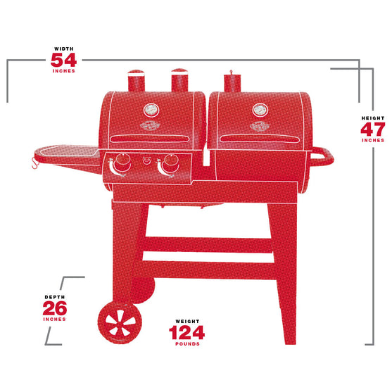 Dual Function 2-Burner Gas & Charcoal Grill Spec Image