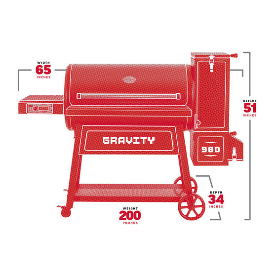 Gravity Fed 980 Charcoal Grill Spec Image