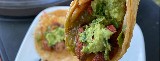 Skirt Steak Beer Marinated Cheesy Tacos