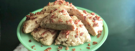 Candied Bacon Scones with Bourbon Glaze