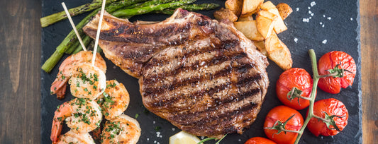  Steak Night! Steak, Shrimp and Asparagus on the AKORN®