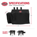 Specifications for 18080 grill with the side fire box cover folded in. Width: 65 inches. Height: 48 inches. Depth: 29 inches. Cover fits grill models 5650 and 93560