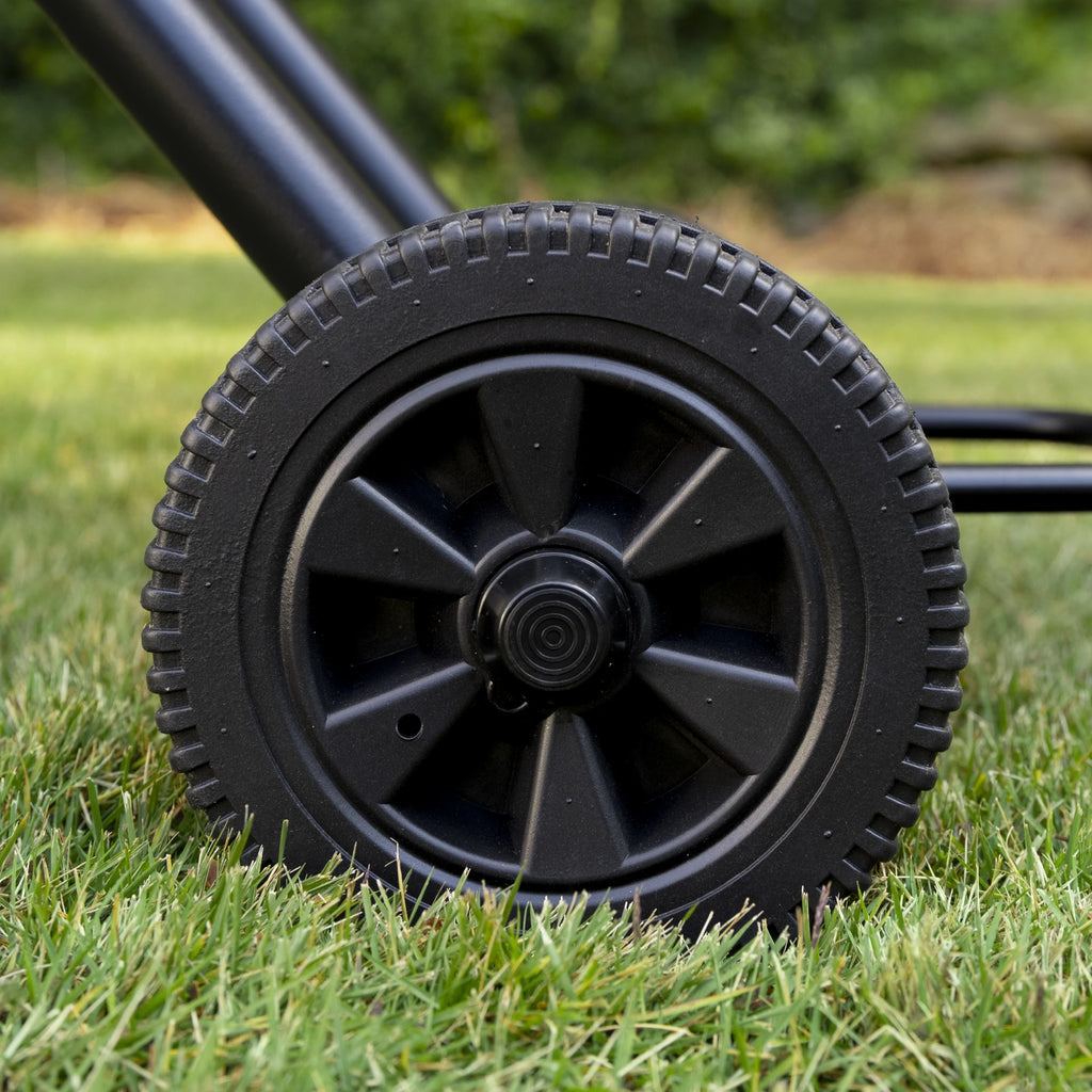 Close-up of the large cart wheel