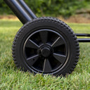 Close-up of the large cart wheel