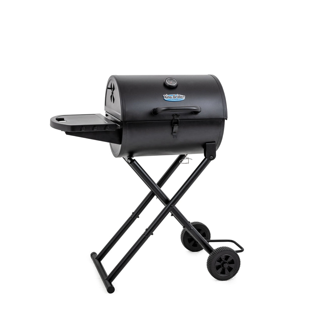 Black Gambler portable grill with wheeled cart on a white background