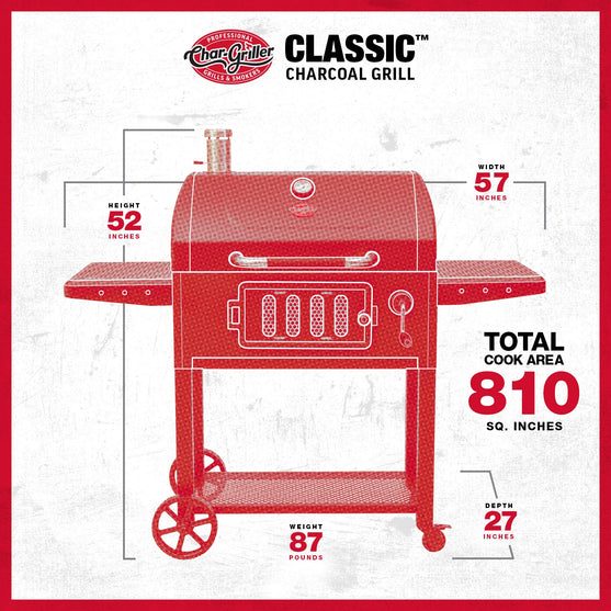 Char-Griller Classic Cart Style Charcoal Grill Spec Image