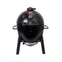 Black AKORN Jr. Kamado Grill and Smoker on a white background. The grill has 2 curved side handles, 3 legs, and adjustable dampers at top and bottom.