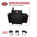 Cover dimensions with side fire box cover extended. Width: 64 inches, height 48.5 inches, depth: 23 inches