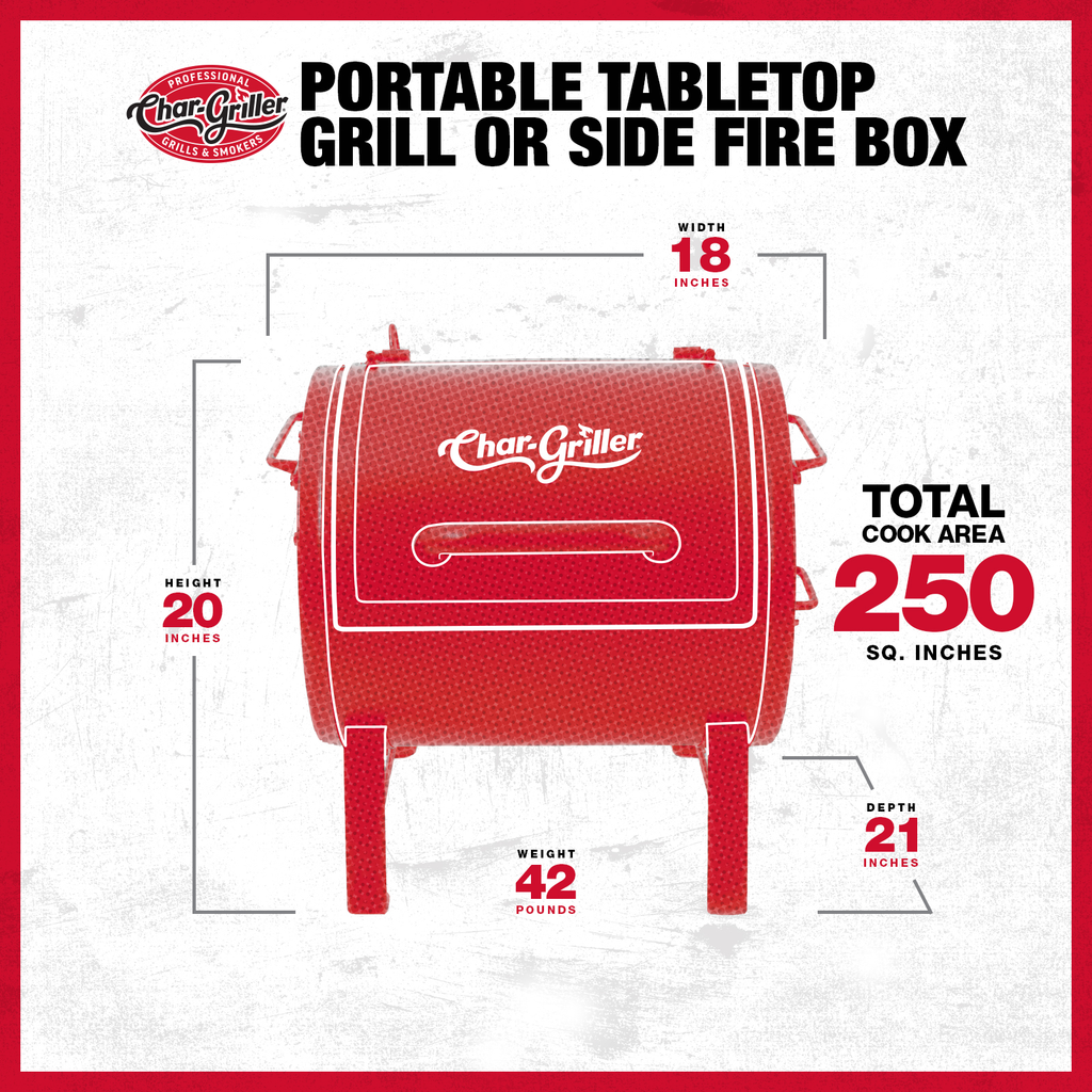 Side Fire Box/Table Top Grill Charcoal Grill, Metal Handle