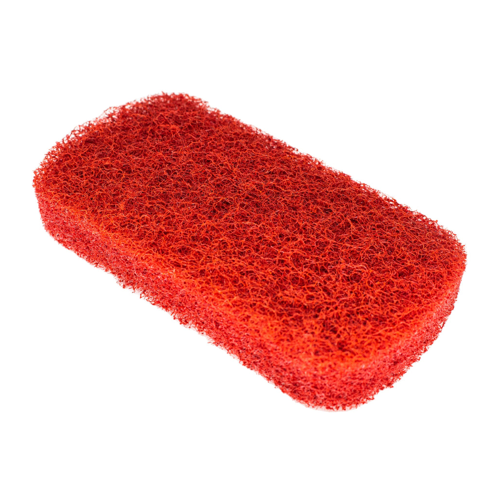 One red scouring pad on a white background