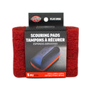 Stack of 5 scouring pads wrapped in retail packaging, seen from the front. Packaging has text in English, French, and Spanish.
