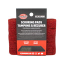 Stack of 5 scouring pads wrapped in retail packaging, seen from the back. Packaging has text in English, French, and Spanish.