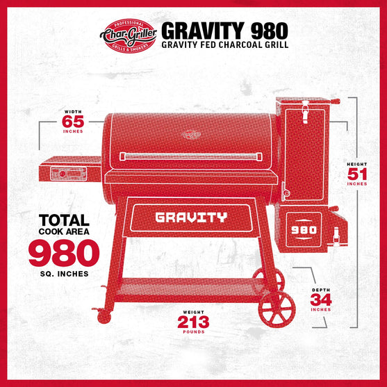 Gravity Fed 980 Charcoal Grill in Red Spec Image