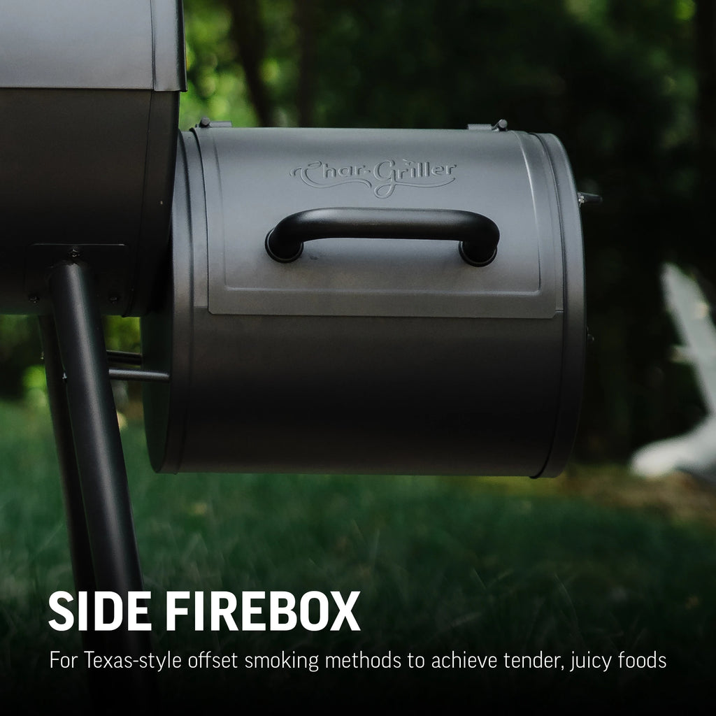 Side firebox for Texas-style offset smoking methods to achieve tender, juicy foods