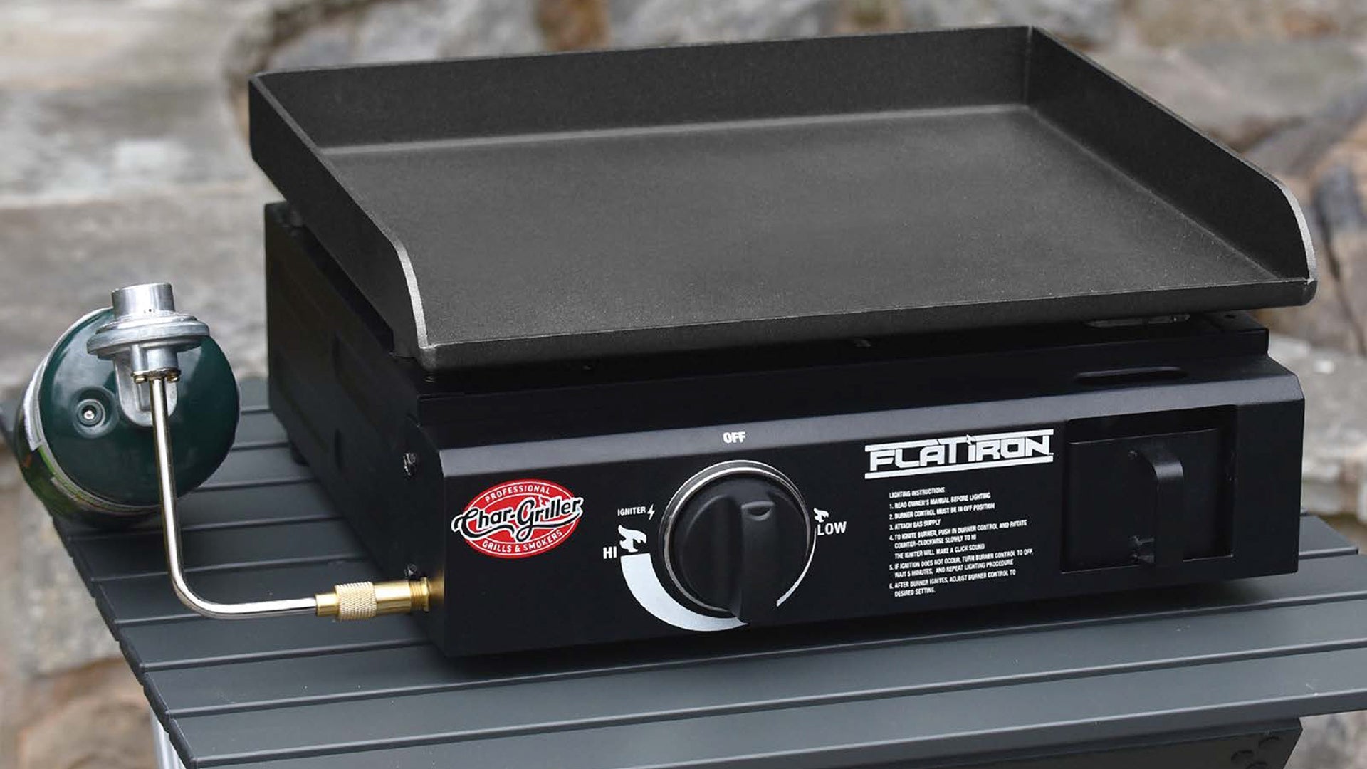 char griller flat iron ™ 17 tabletop propane gas griddle