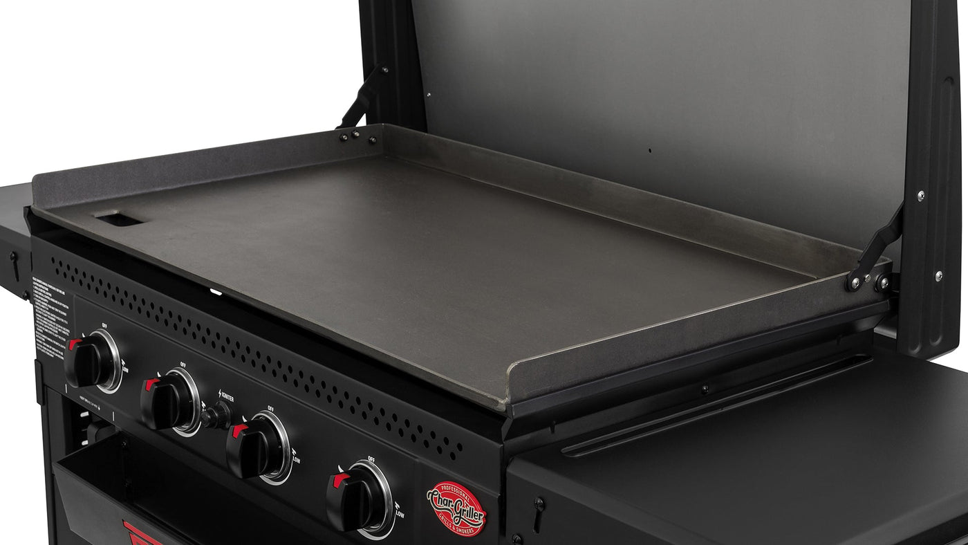 Char-Griller Flat Iron 3-Burner Outdoor Griddle Gas Grill with Lid in Black  E8428 - The Home Depot