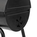 Closeup of the bottom of the right side of the grill. A circular adjustable damper in the bottom grill bottom is partly open.