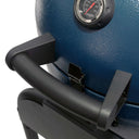 Close-up of the grill lid with a black handle, latch, and temperature gauge on a white background.