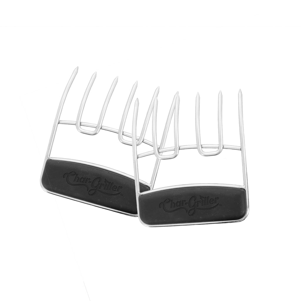 2 meat claws. Each is 6 tines and a large, black handle for easy gripping.